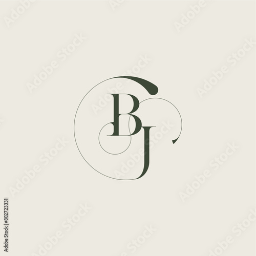 beautifull monogram initial elegant line concept BJ feminine wedding style letter