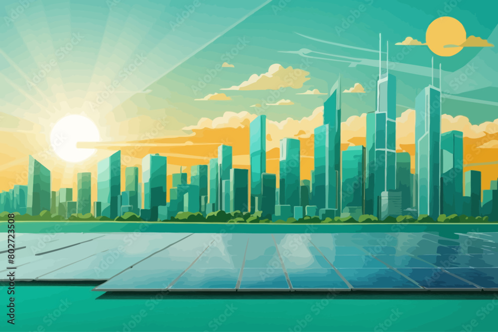 Futuristic city connected to ecological and sustainable trends illustration 