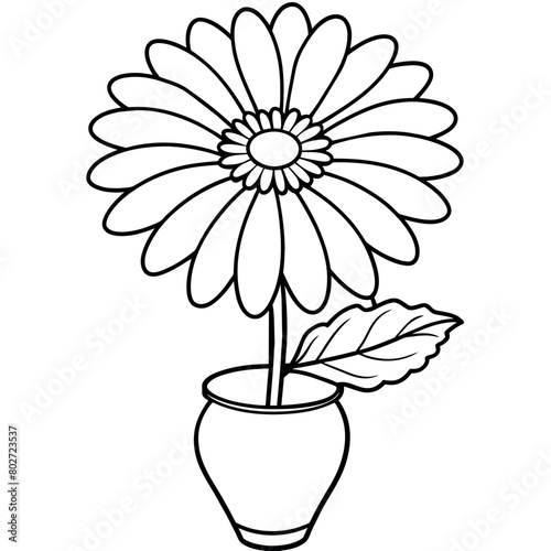 Daisy flower on the vase outline illustration coloring book page design, Daisy flower on the vase black and white line art drawing coloring book pages for children and adults
