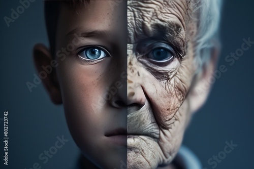 Young Boy and Elderly Man Portrait Juxtaposition Expressing The Circle of Life