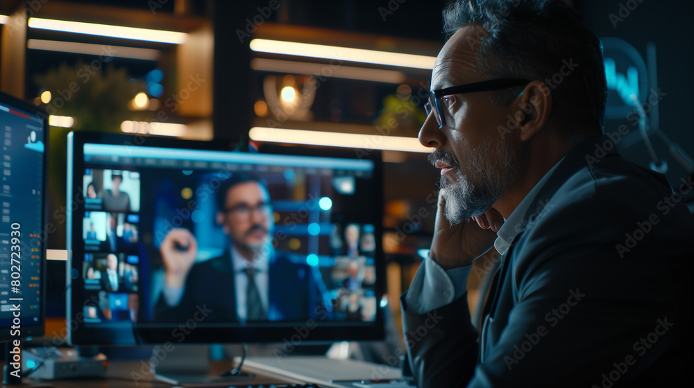 CEO Communicating via Video Call with Screen Content Visible CEO Communicating via Video Call with Screen Content Visible