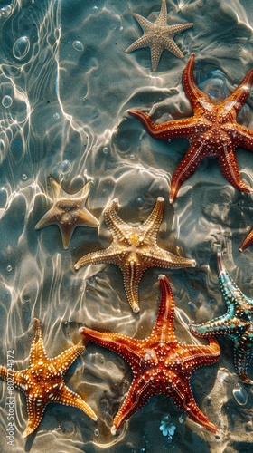 Serene Underwater Landscape with Starfish on Sandy Ocean Floor