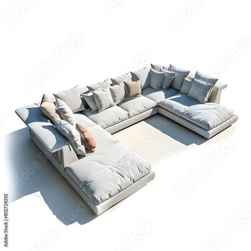 bedroom interior, sofa with pillows isolated on white background, corner sofa 3d model s and meterials interior define photo