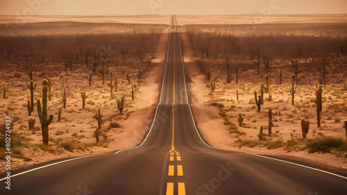 A road straight through the desert photo