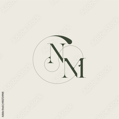 beautifull monogram initial elegant line concept NM feminine wedding style letter