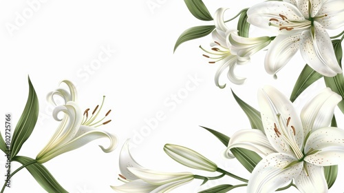 Invitation card design with lily flowers only, white background. photo
