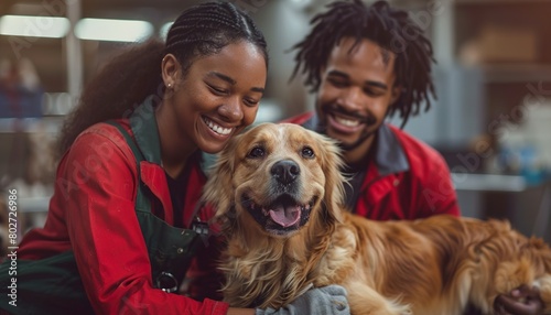 Animal shelter, adoption and dog with a black couple