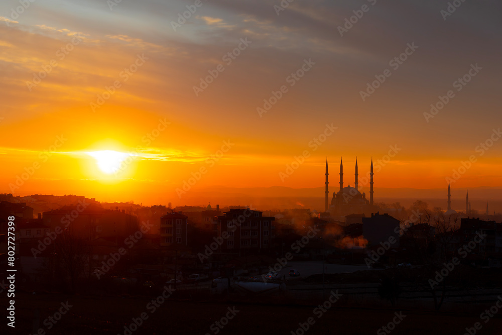 Selimiye Mosque exterior view in Edirne City of Turkey. Edirne was capital of Ottoman Empire.