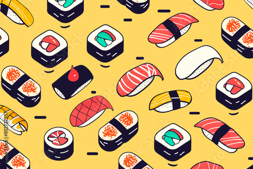 A digital illustration of retro sushi pattern