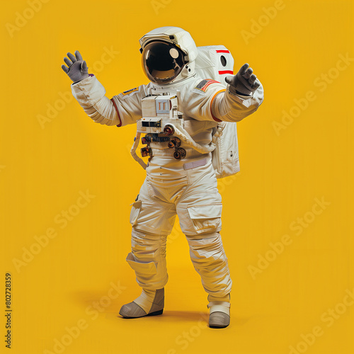 A person posing in a spacesuit