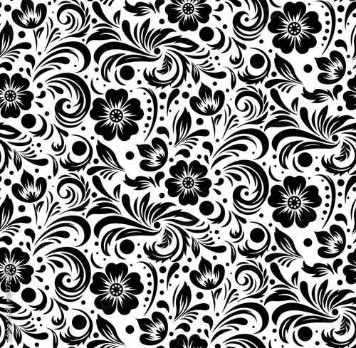 Vector seamless background. Abstract decorative floral pattern in black color. Ideal for textile design, prints, covers, cards, invitations and posters. (ID: 802728990)