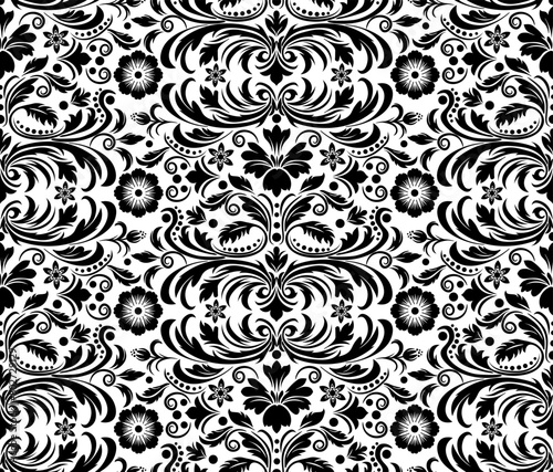 Vector seamless background. Abstract decorative floral pattern in black color. Ideal for textile design, prints, covers, cards, invitations and posters. (ID: 802729129)