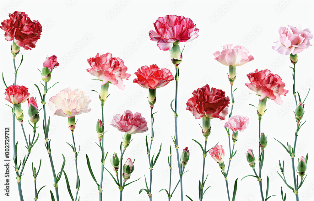 Obraz premium Colorful carnation blooms isolated on white background