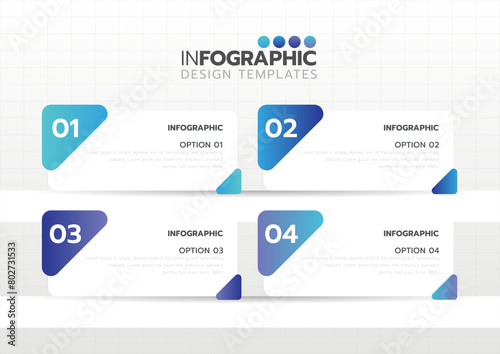 Modern Info-graphic Template for Business with 4 steps, icons for 4 options, Gradients multi-color, labels. Vector info-graphic element.