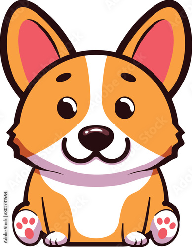 Cartoon corgi dog. Cute cartoon funny corgi, flat style illustration. (ID: 802731564)