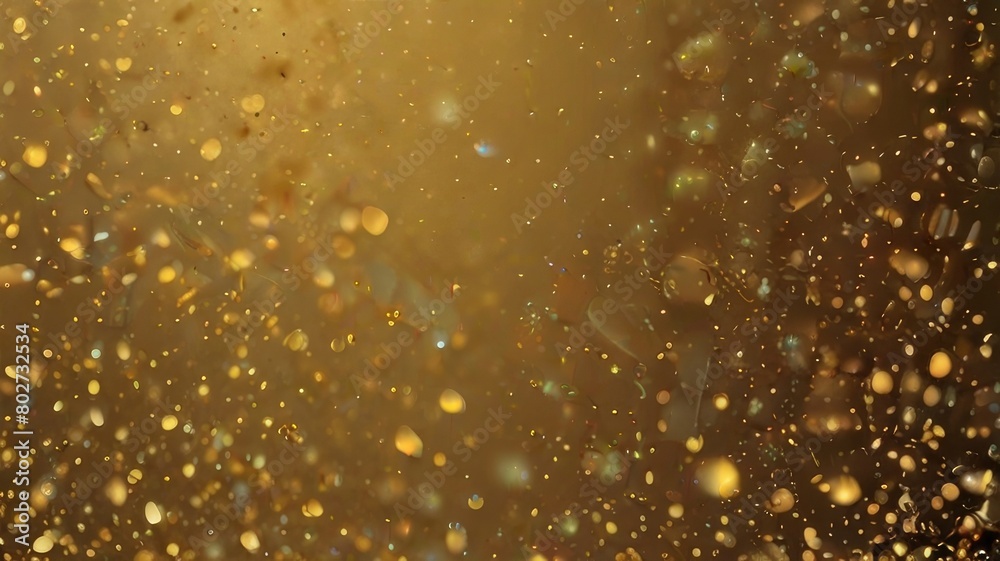 Abstract glittering gold background with shiny glossy sparkles. Gold particles and sequins and light bokeh