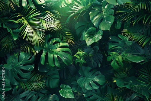 Nature leaves  green tropical forest  backgound illustration concept   high resolution