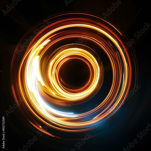 Abstract Light Trails with Fiery Orange Glow on Black Background