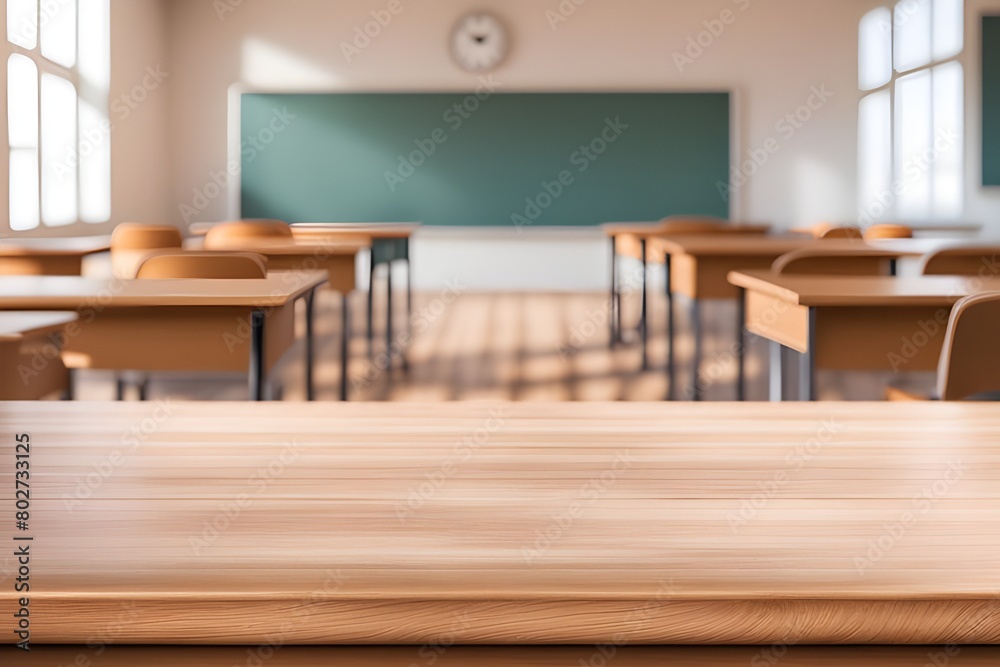 Fototapeta premium empty wooden desk in classroom