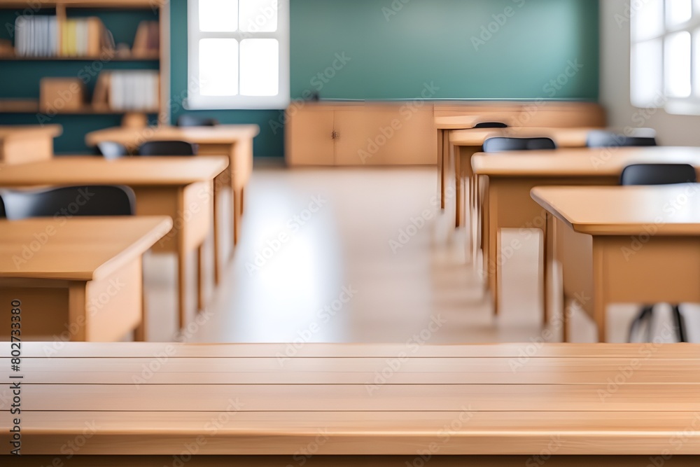 empty wooden desk in classroom