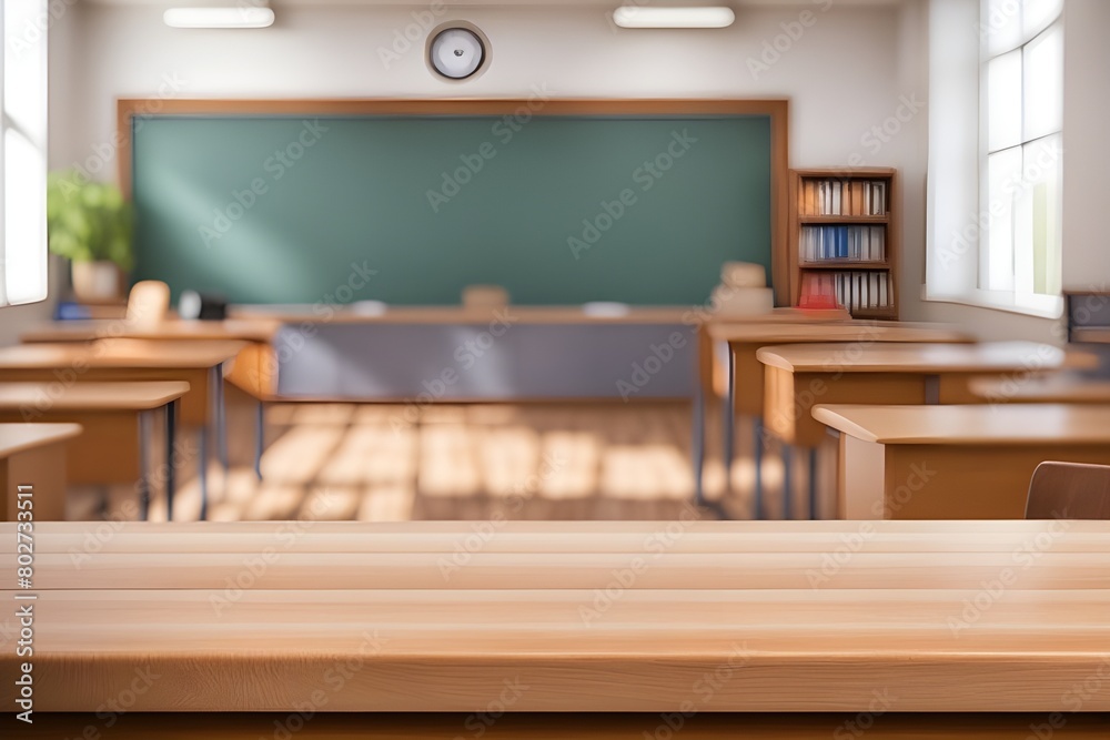 Fototapeta premium empty wooden desk in classroom