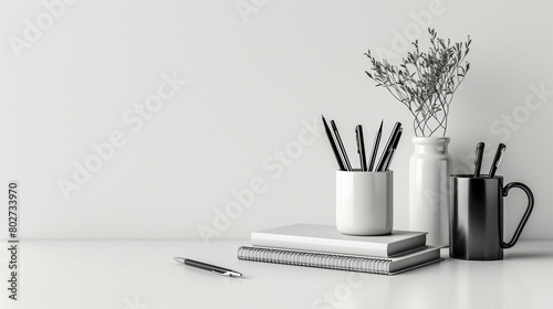 minimalistic office setup in black and white