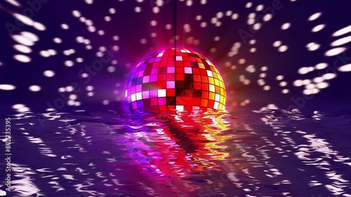 Seamless vj disco retro party animation backdrop. Looped disco ball over the sea beach. 4k creative video background. 
