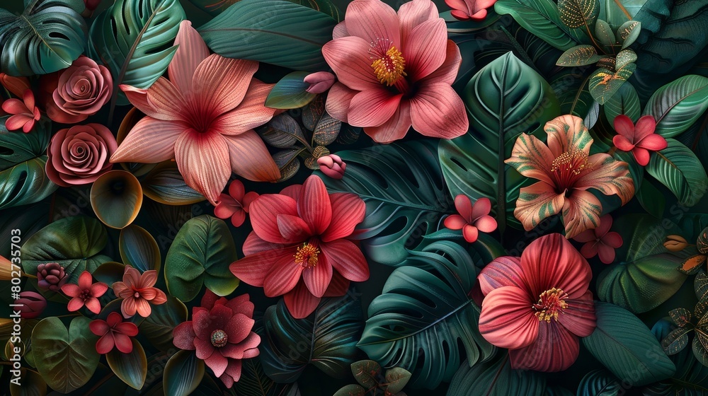 custom made wallpaper toronto digitalLush Tropical Floral Arrangement in Vibrant Colors
