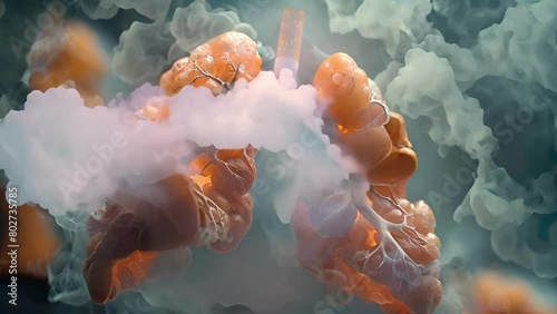 Conceptual image burning lungs covered by cigarette smoke representing no tobacco day photo