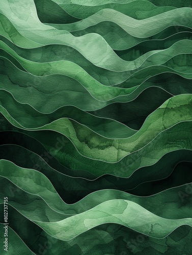 horizontal banner with waves modern waves background illustration with dark green, olive drab and very dark green color , watercolor photo