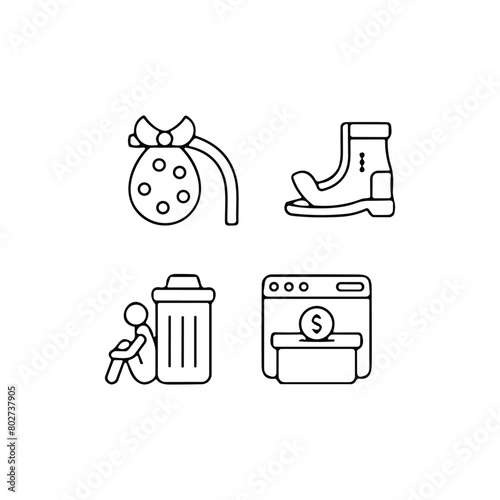 homeless outline icon set includes thin line donation, bunk bed, leftover, bridge, mittens, alcohol, food stall icons for report, presentation, diagram, web design