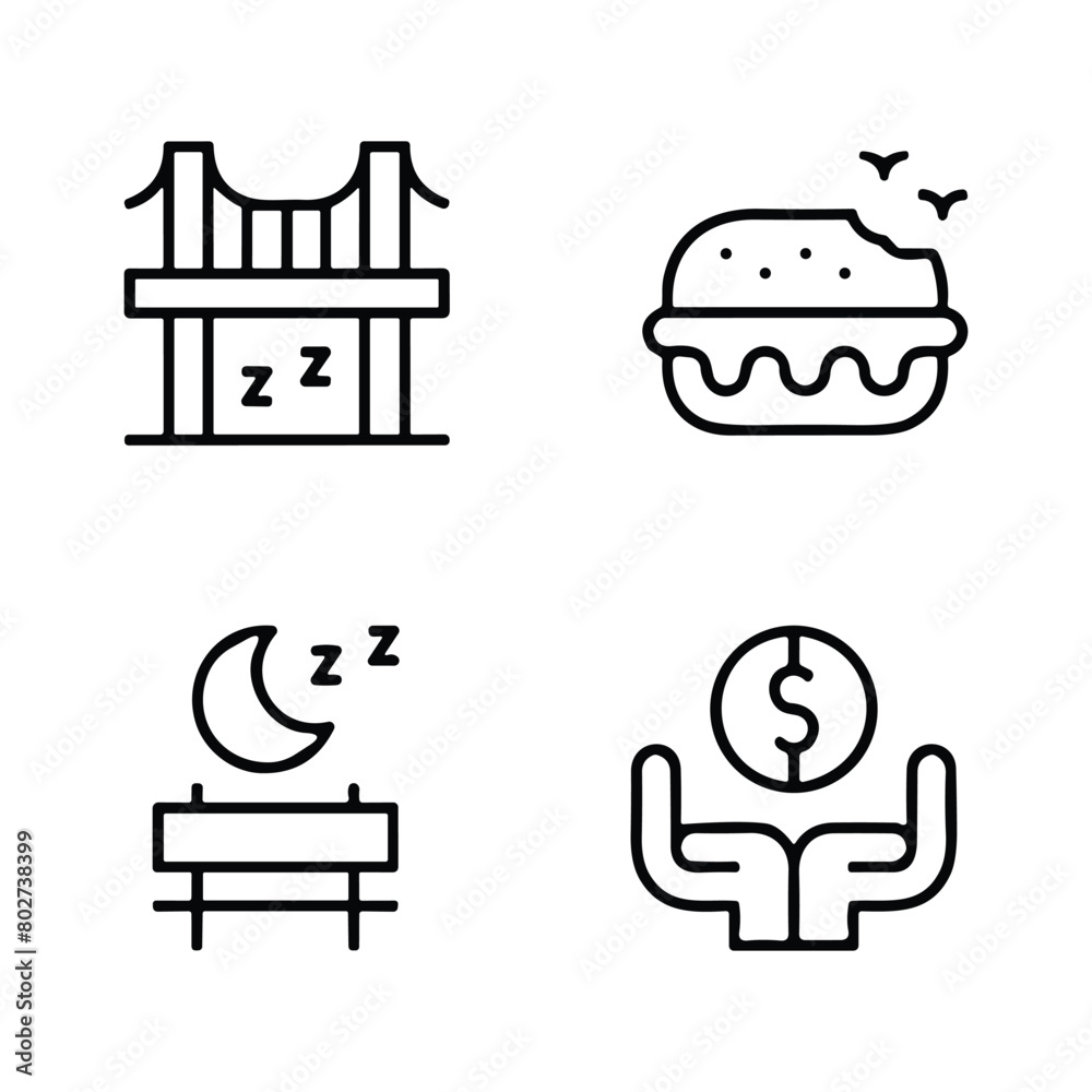 homeless outline icon set includes thin line donation, bunk bed, leftover, bridge, mittens, alcohol, food stall icons for report, presentation, diagram, web design homeless outline icon set includes thin line donation, bunk bed, leftover, bridge, mittens, alcohol, food stall icons for report, presentation, diagram, web design