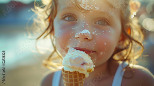 アイスクリームを食べる子供のポートレート