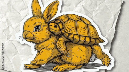   A tortoise carrying a baby turtle on its back in a sticker