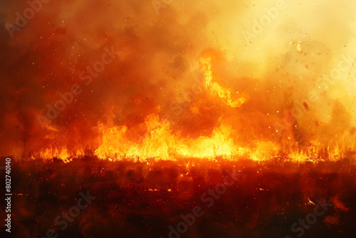 Fierce Flames Threaten to Engulf the Land as a Lone Defender Stands Resolute Against the Encroaching Inferno in a Landscape description The image