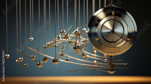A dynamic image of a pendulum in motion with a focus on the swinging arm and the trace it leaves illustrating concepts of periodic motion and time measurement