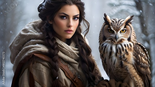 As the snow falls softly in the valley, a beautiful huntress with a fierce determination in her eyes, leads her loyal owl companion on a hunt for survival.