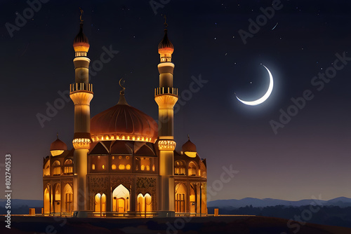 Mosque in the shadow of moon