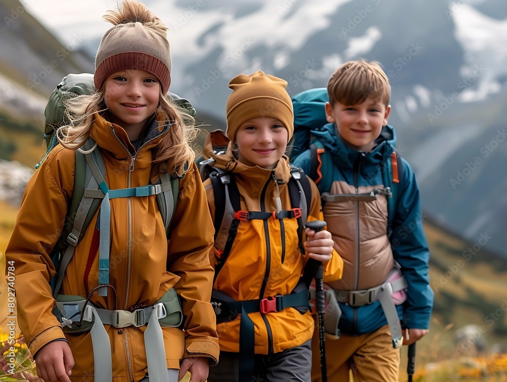 a full body girls and boys, hiking in the Alps, looking at the camera smiling : Generative AI a full body girls and boys, hiking in the Alps, looking at the camera smiling : Generative AI