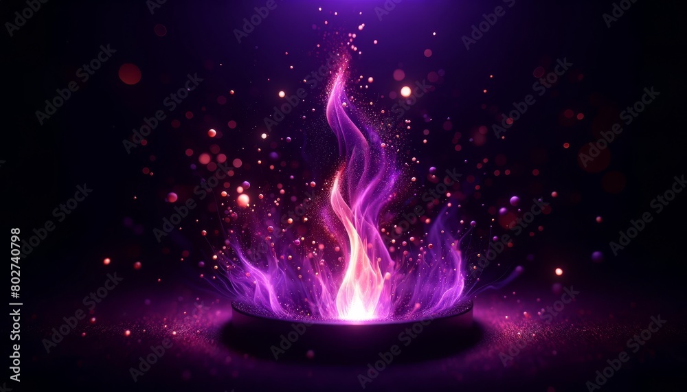 A macro shot of a vibrant violet flame, with particles that seem to dance like fireflies in the night. A macro shot of a vibrant violet flame, with particles that seem to dance like fireflies in the night.