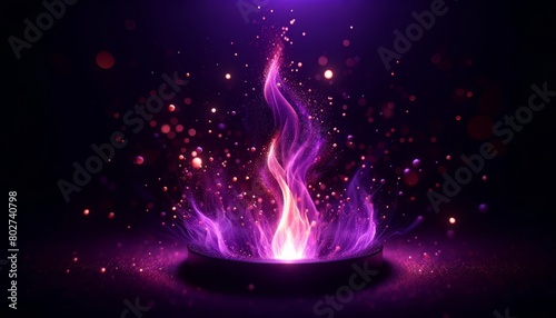 A macro shot of a vibrant violet flame, with particles that seem to dance like fireflies in the night.