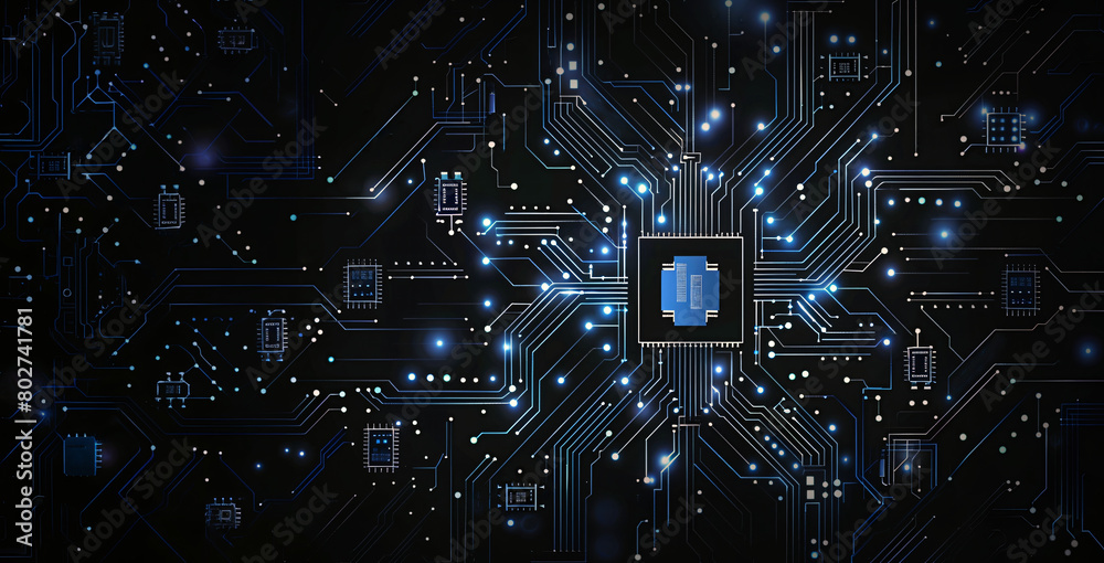 Futuristic circuit board with central processor Futuristic circuit board with central processor