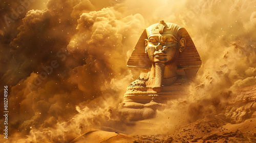 Mighty Sphinx Stands Tall Amidst Swirling Sands of the Desert Its Gaze Challenging All Who Approach in This Cinematic Photographic-Style