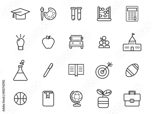 Outline and Solid Icons on White Background . Vector Isolated Elements, Business Card Icons, Artificial Intelligence & Machine Learning Icons — Monoline Series, Education Line Icons, Flag of world.