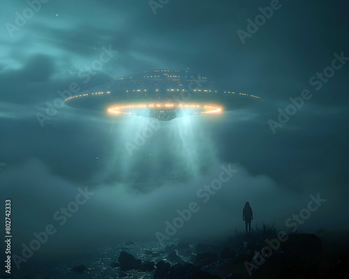 Ominous UFO Craft Looming Over Isolated Landscape During Unsettling Extraterrestrial Abduction Event