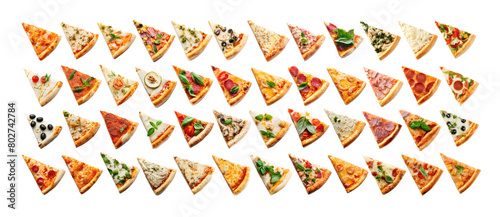 set of pizza isolated on white