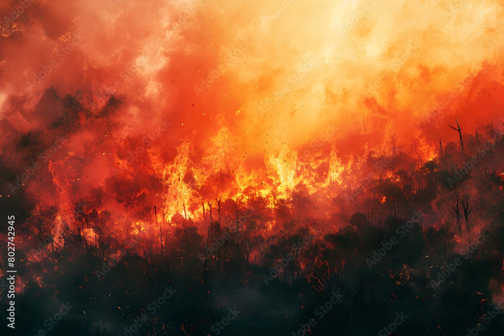 Raging Wildfire Consumes Lush Woodland in Cinematic Photographic Style