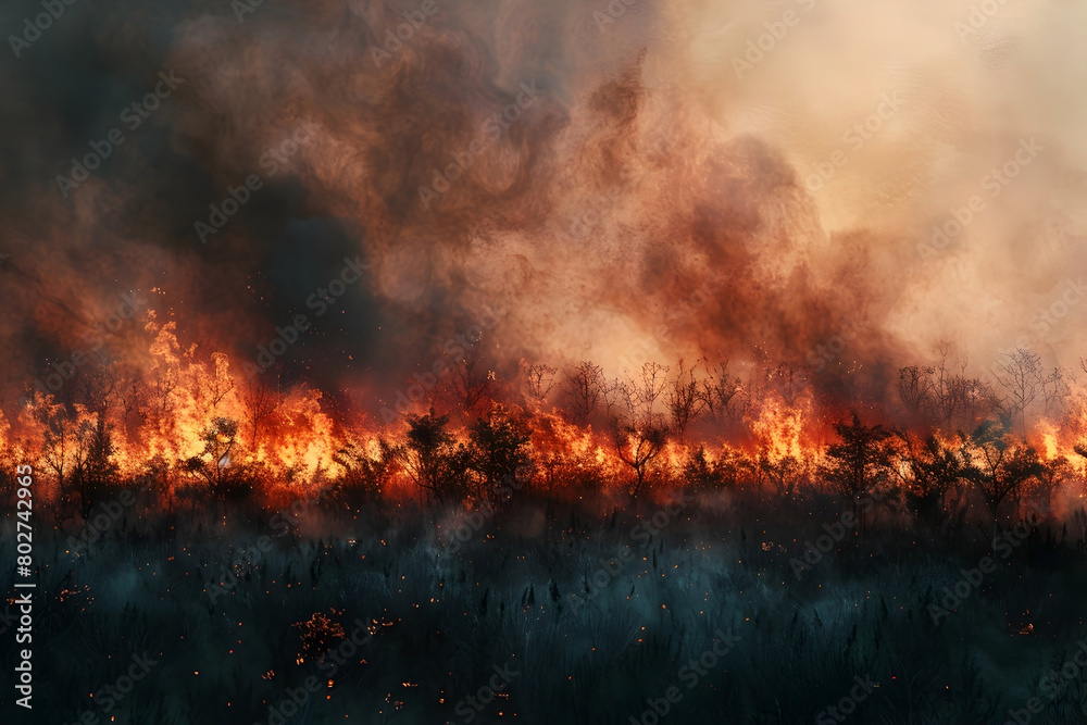 Raging Wildfire Consumes Landscape in Cinematic Photographic