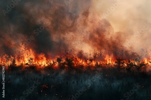 Raging Wildfire Consumes Landscape in Cinematic Photographic