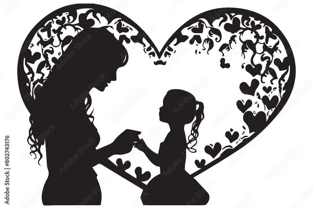 heart with mother and baby silhouette heart with mother and baby silhouette